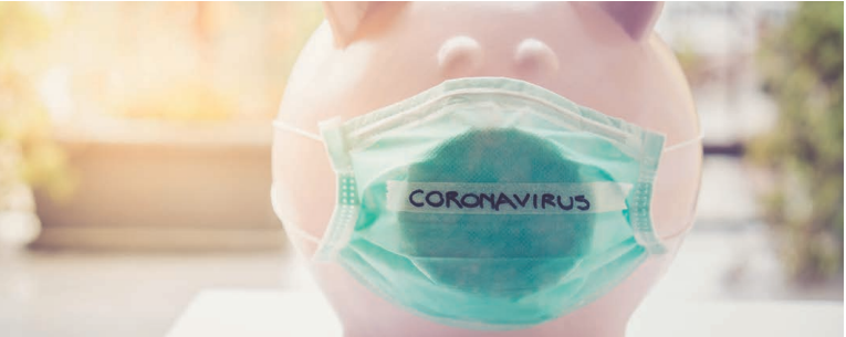 coronavirus piggybank wearing a mask